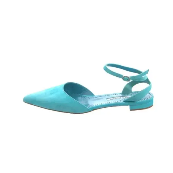 Manolo Blahniksuede ankle-strap ballerina flats